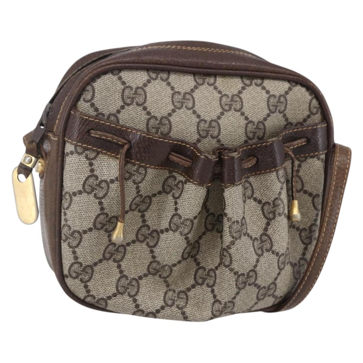 GUCCI GG Supreme Shoulder Bag PVC Beige Gold Auth 151994