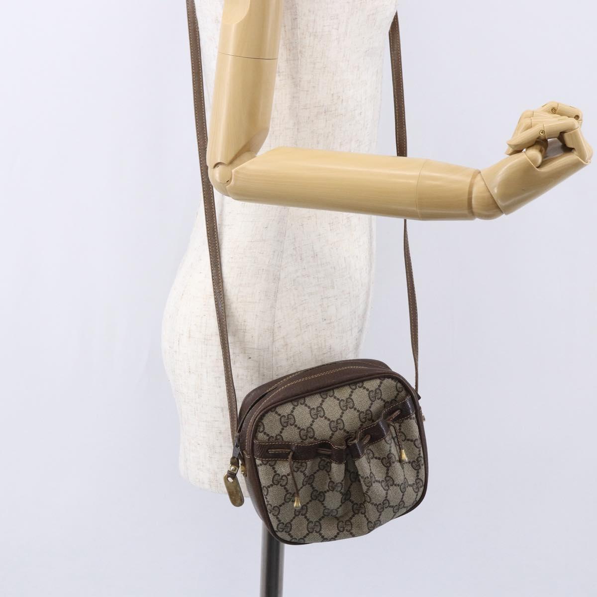 GUCCI GG Supreme Shoulder Bag PVC Beige Gold Auth 151994