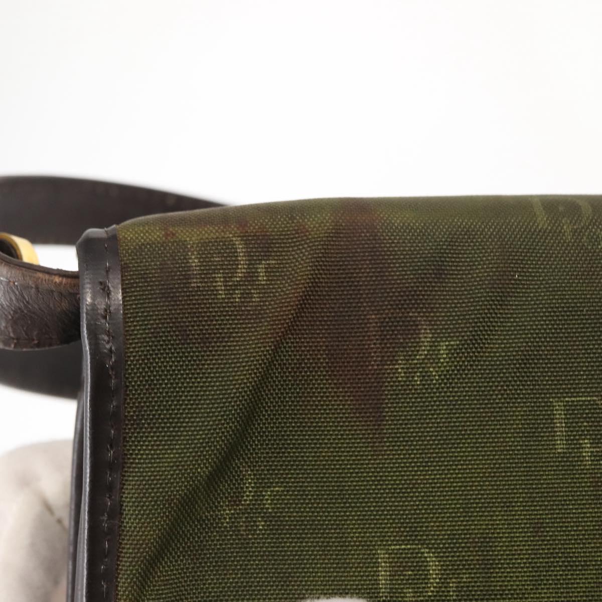 Christian Dior Shoulder Bag Nylon Khaki Gold Auth 151997