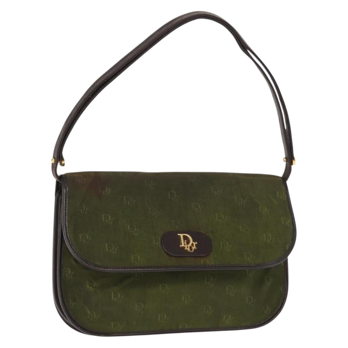 Christian Dior Shoulder Bag Nylon Khaki Gold Auth 151997