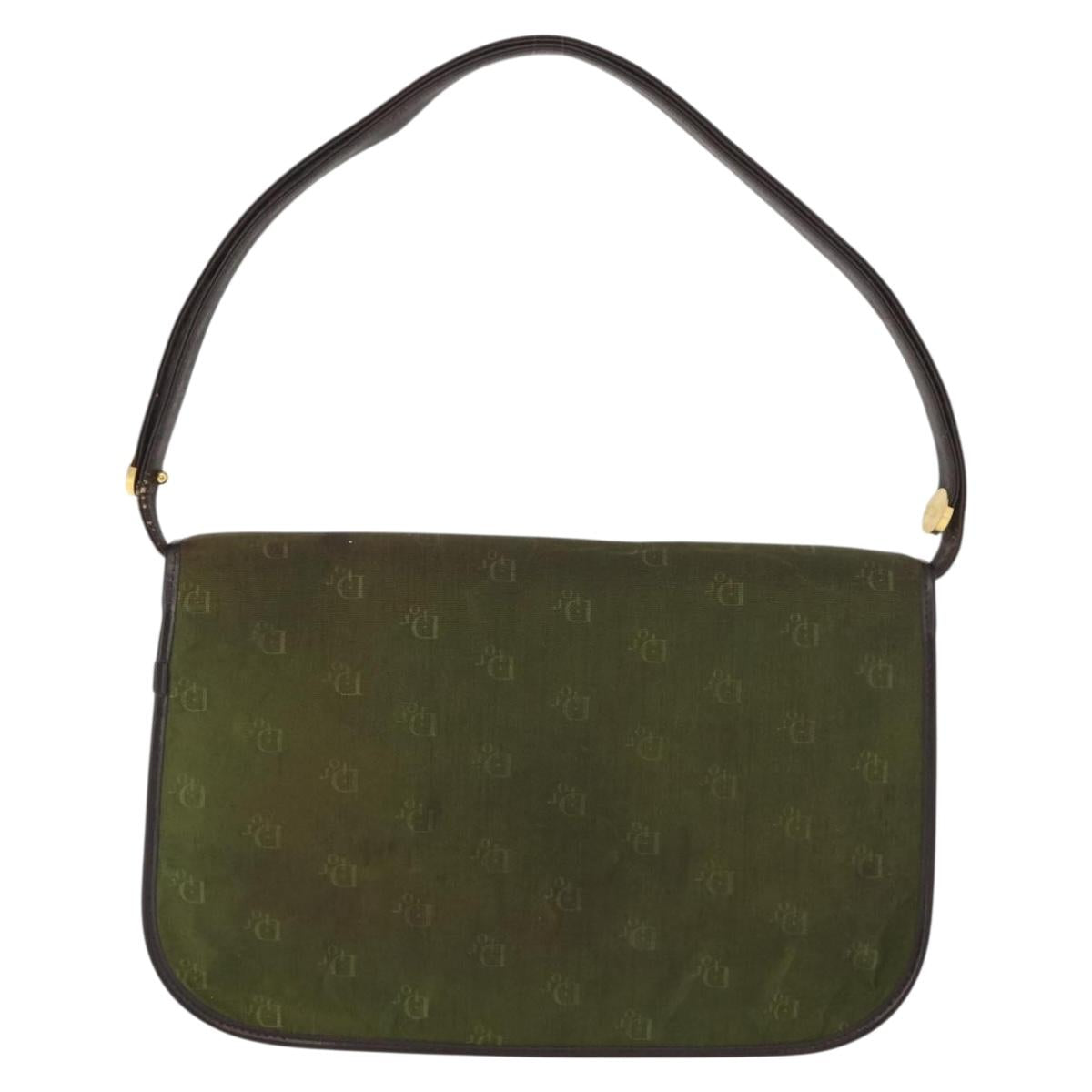 Christian Dior Shoulder Bag Nylon Khaki Gold Auth 151997