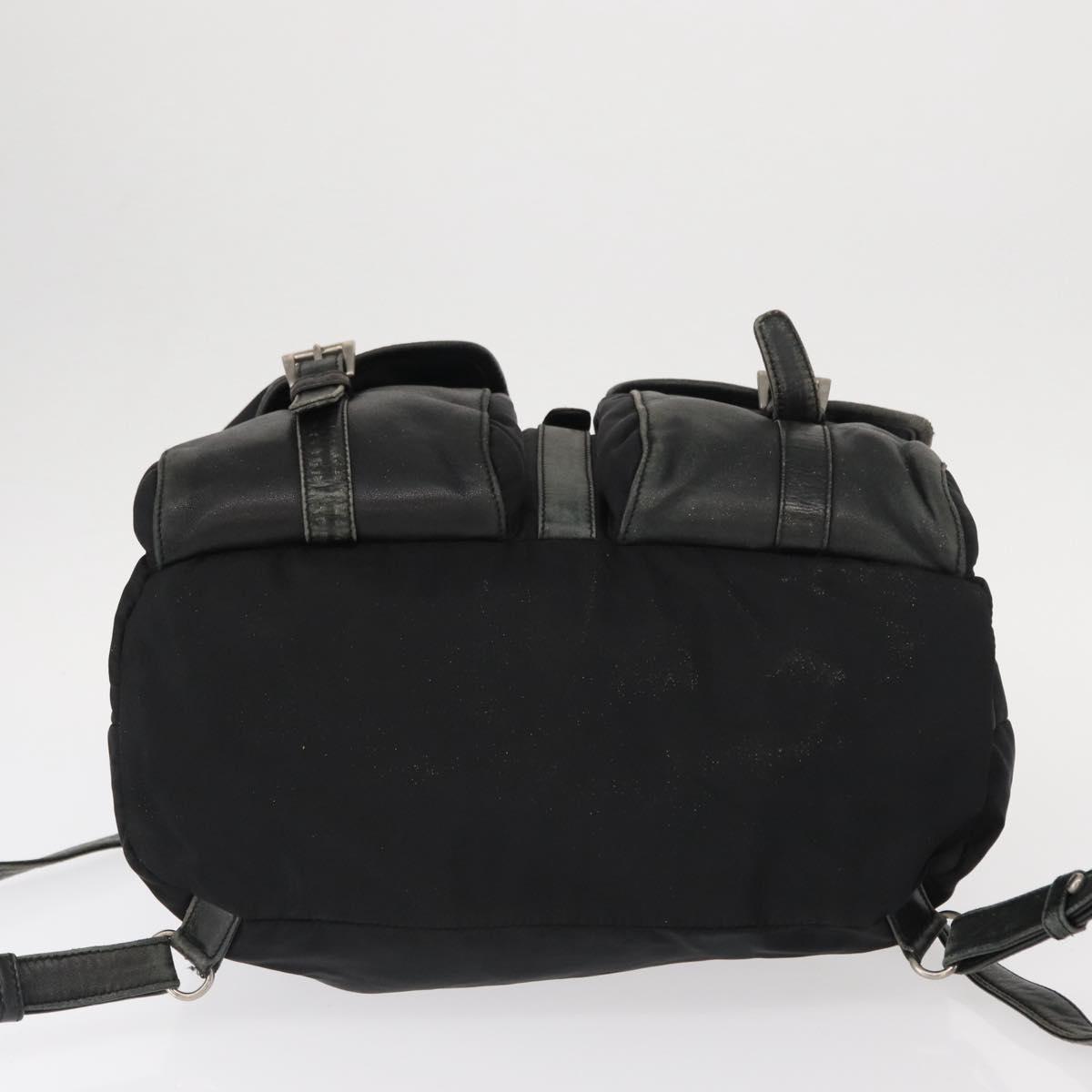 PRADA Backpack Nylon Leather Black Silver Auth 151999