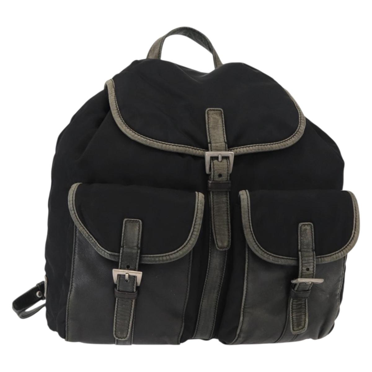 PRADA Backpack Nylon Leather Black Silver Auth 151999