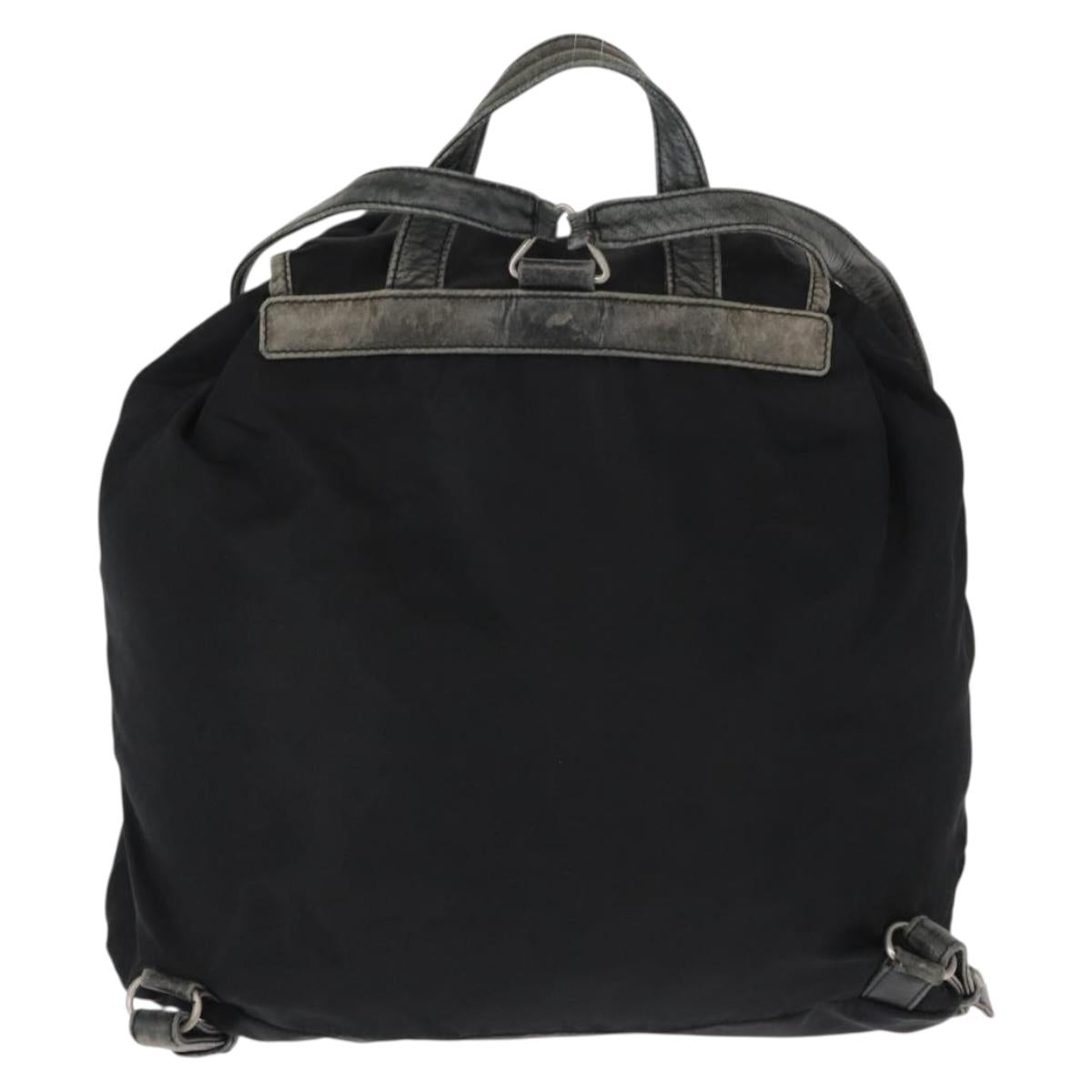 PRADA Backpack Nylon Leather Black Silver Auth 151999