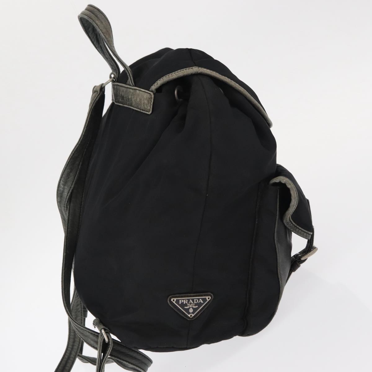 PRADA Backpack Nylon Leather Black Silver Auth 151999