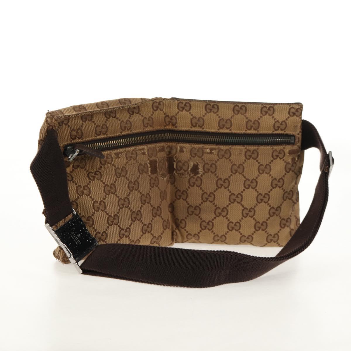 GUCCI GG Canvas Waist Bag Beige Silver 28566 Auth 152001