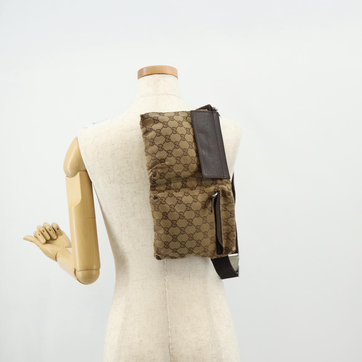 GUCCI GG Canvas Waist Bag Beige Silver 28566 Auth 152001