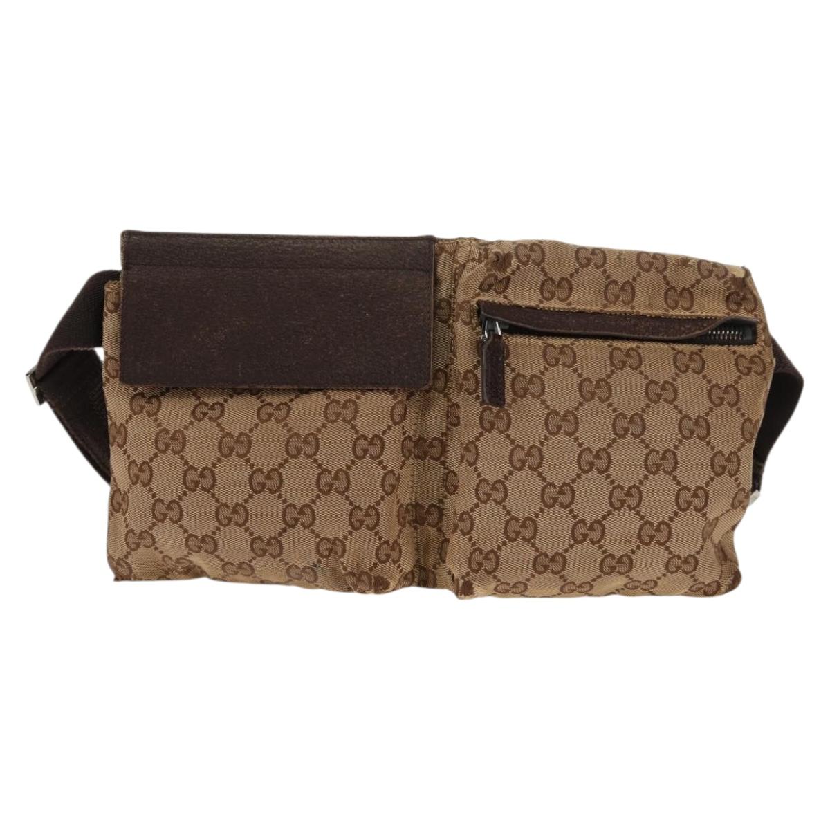 GUCCI GG Canvas Waist Bag Beige Silver 28566 Auth 152001