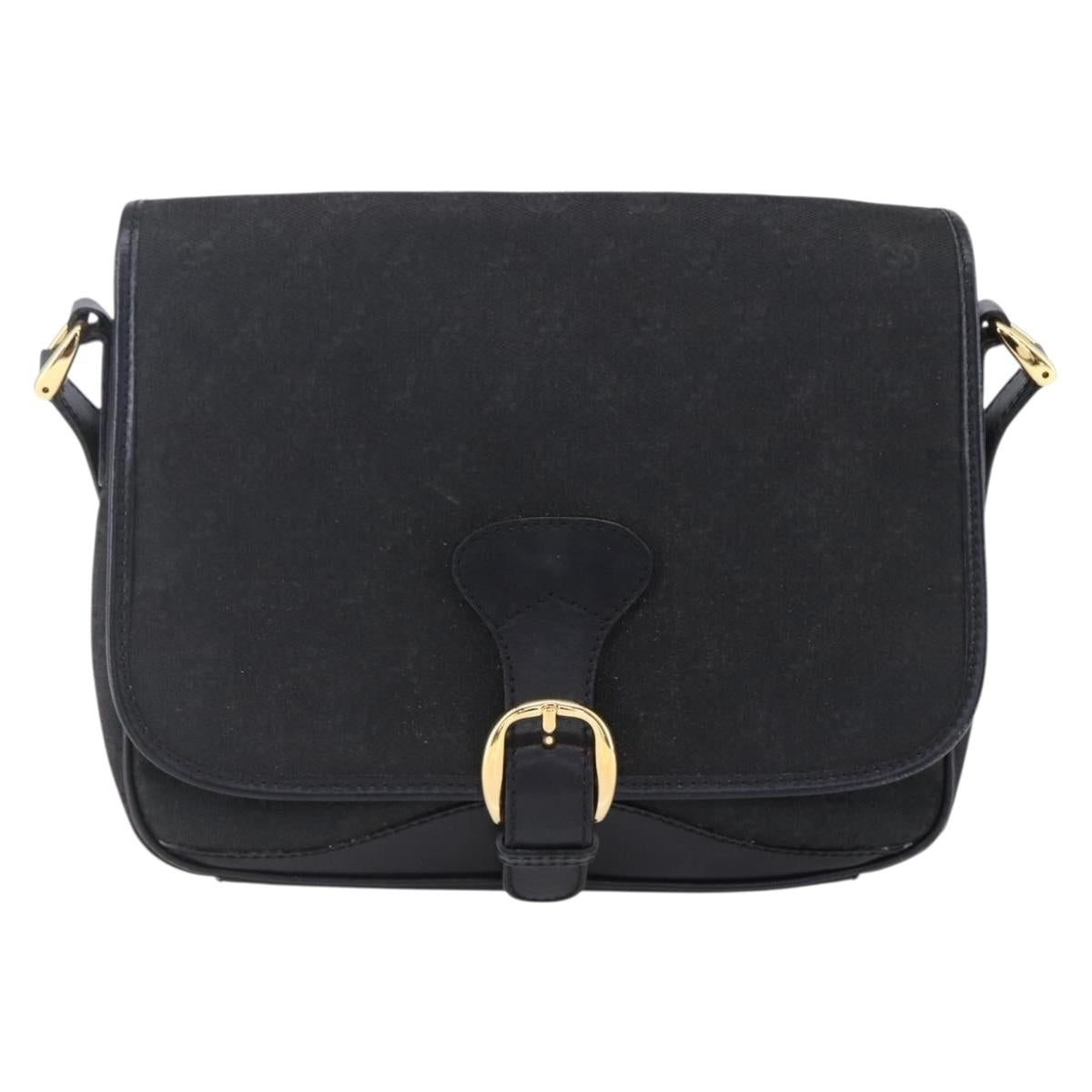 GUCCI GG Canvas Shoulder Bag Black Gold Auth 152003