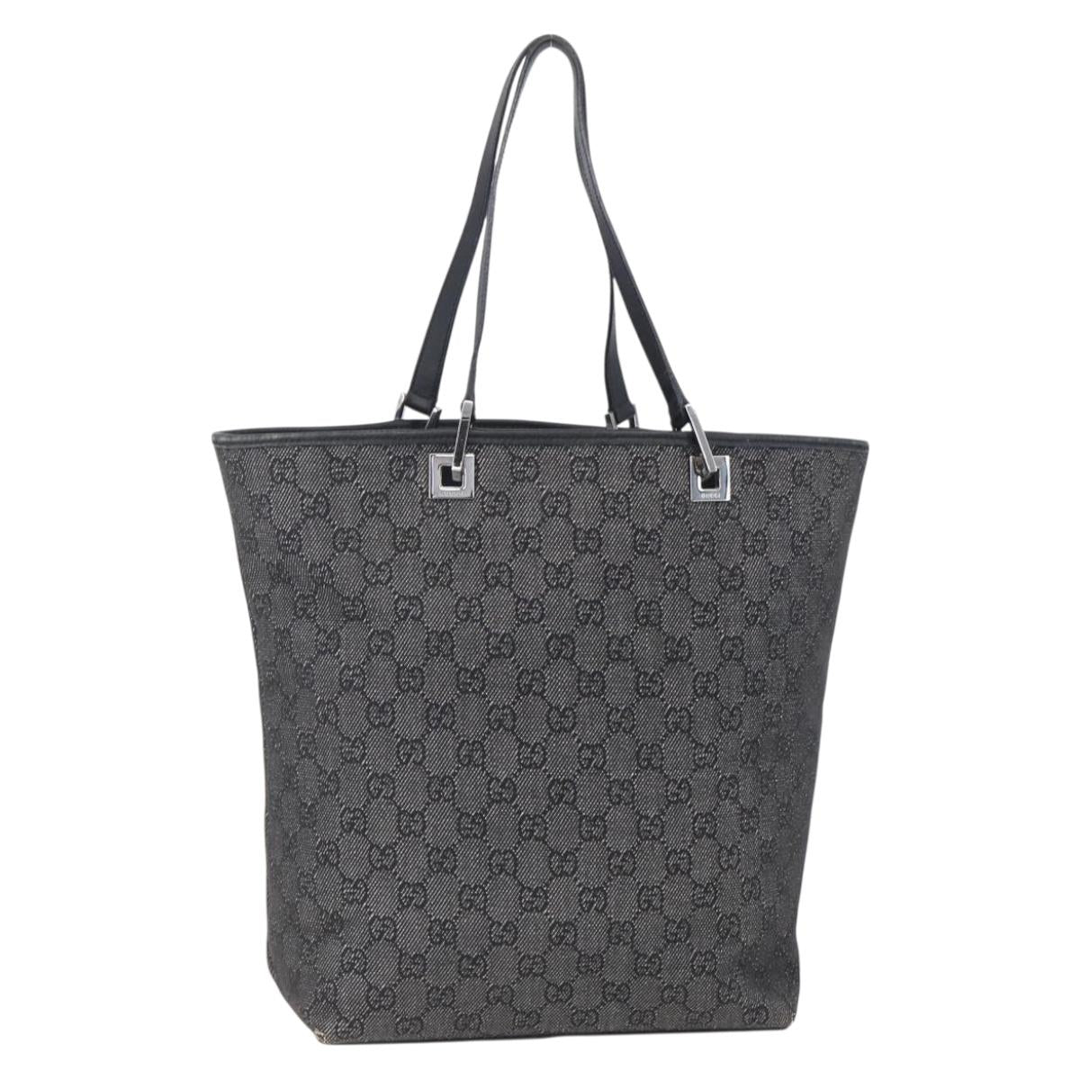 GUCCI GG Canvas Tote Bag Black Silver 31243 Auth 152006