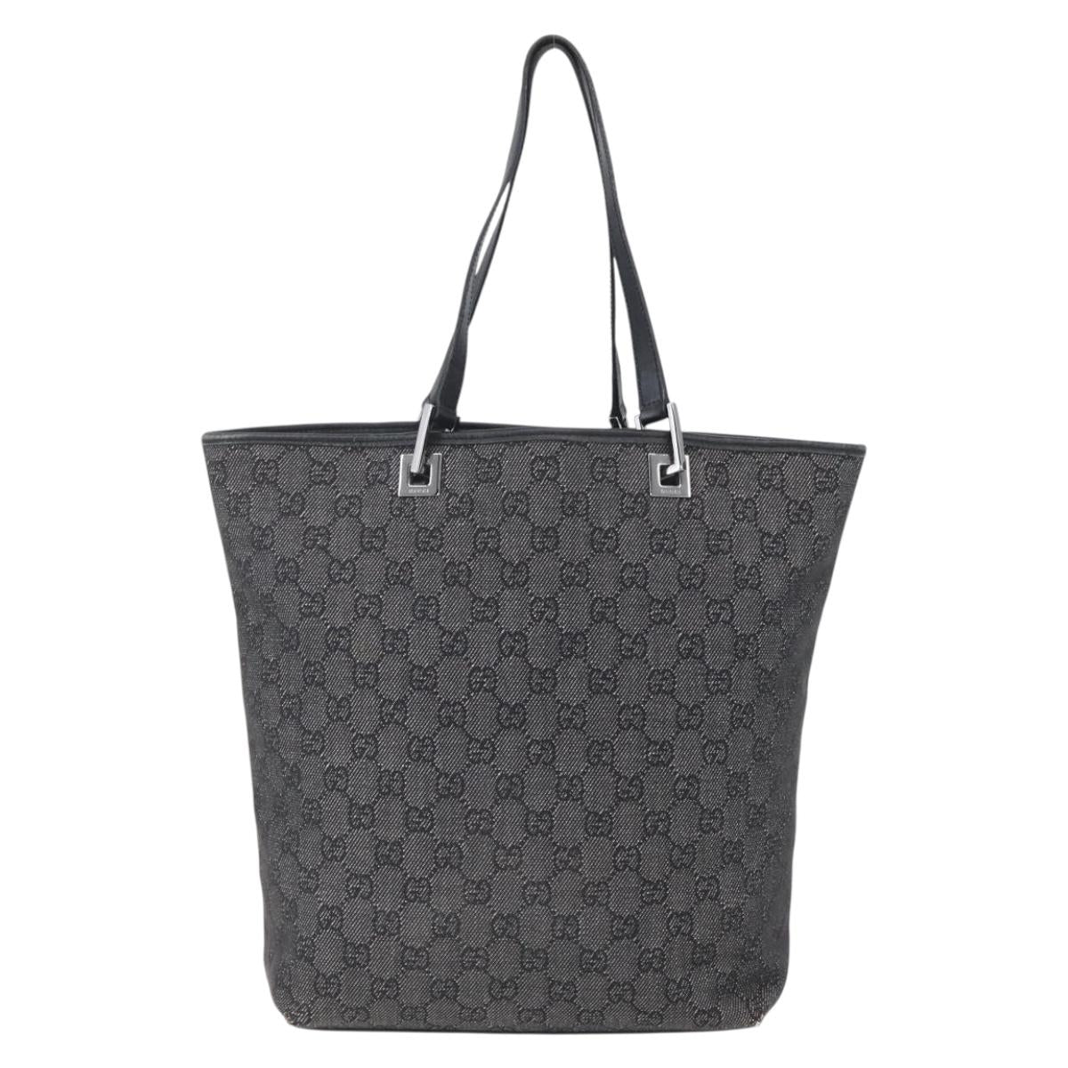 GUCCI GG Canvas Tote Bag Black Silver 31243 Auth 152006
