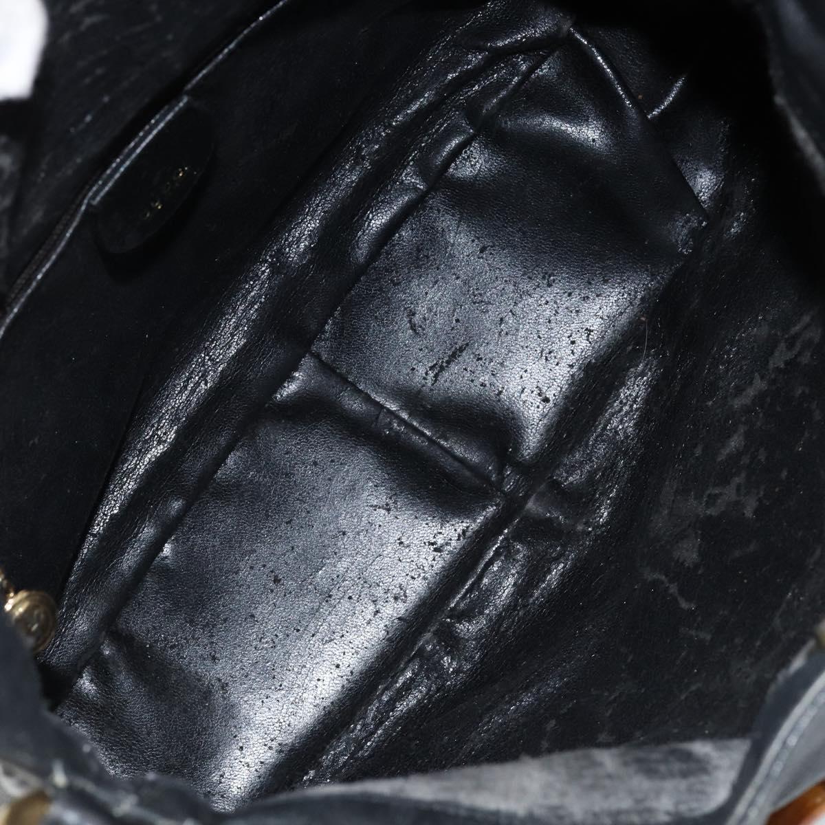 GUCCI Bamboo Hand Bag Leather Black Gold 001 0166 1638 Auth 152010