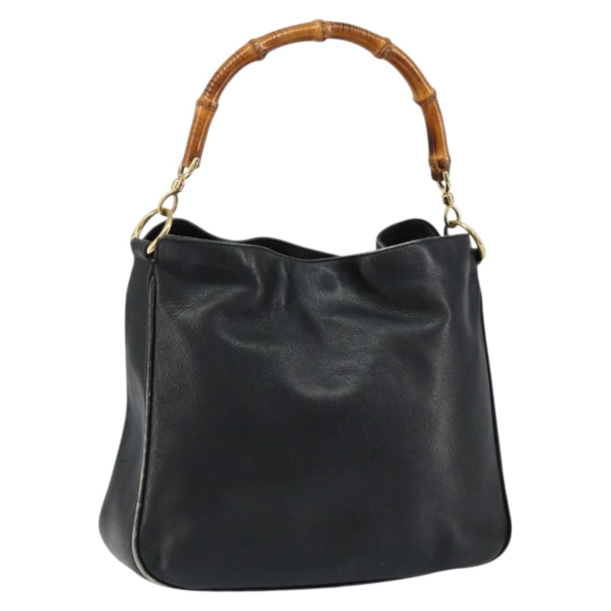 GUCCI Bamboo Hand Bag Leather Black Gold 001 0166 1638 Auth 152010
