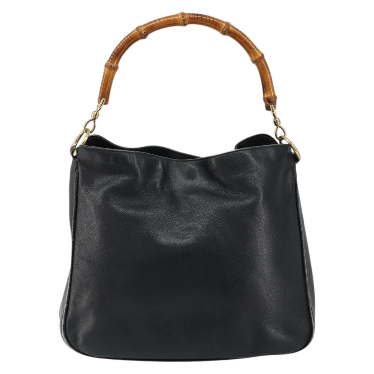 GUCCI Bamboo Hand Bag Leather Black Gold 001 0166 1638 Auth 152010