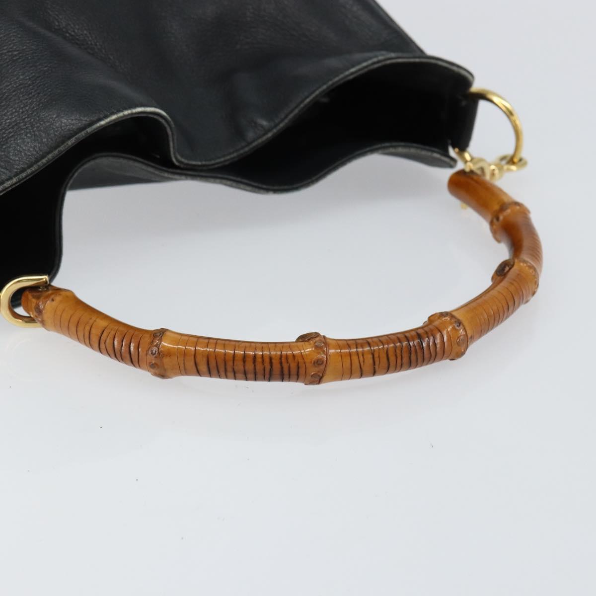 GUCCI Bamboo Hand Bag Leather Black Gold 001 0166 1638 Auth 152010