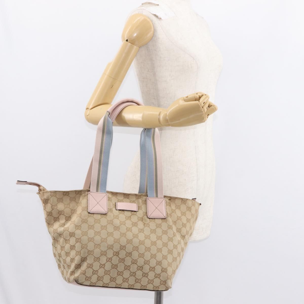 GUCCI GG Canvas Sherry Line Tote Bag Beige Pink 131230 Auth 152017