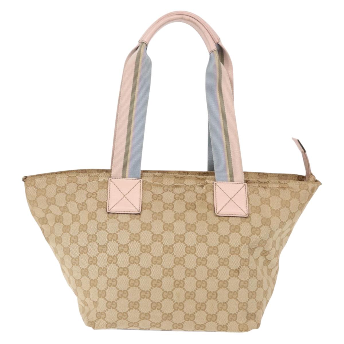 GUCCI GG Canvas Sherry Line Tote Bag Beige Pink 131230 Auth 152017