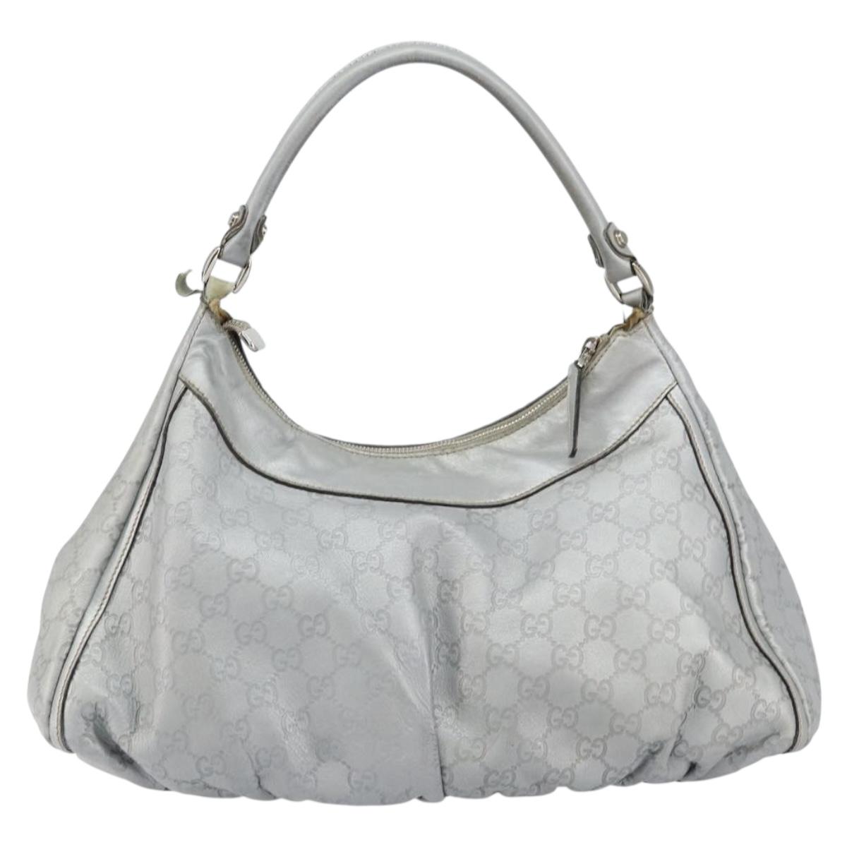 GUCCI GG Canvas Guccissima Abbey Shoulder Bag Leather Silver 189833 Auth 152021