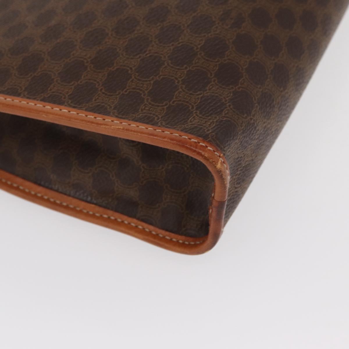 CELINE Macadam Canvas Clutch Bag PVC Leather Brown Gold Auth 152035