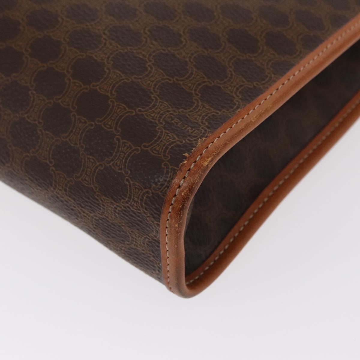 CELINE Macadam Canvas Clutch Bag PVC Leather Brown Gold Auth 152035