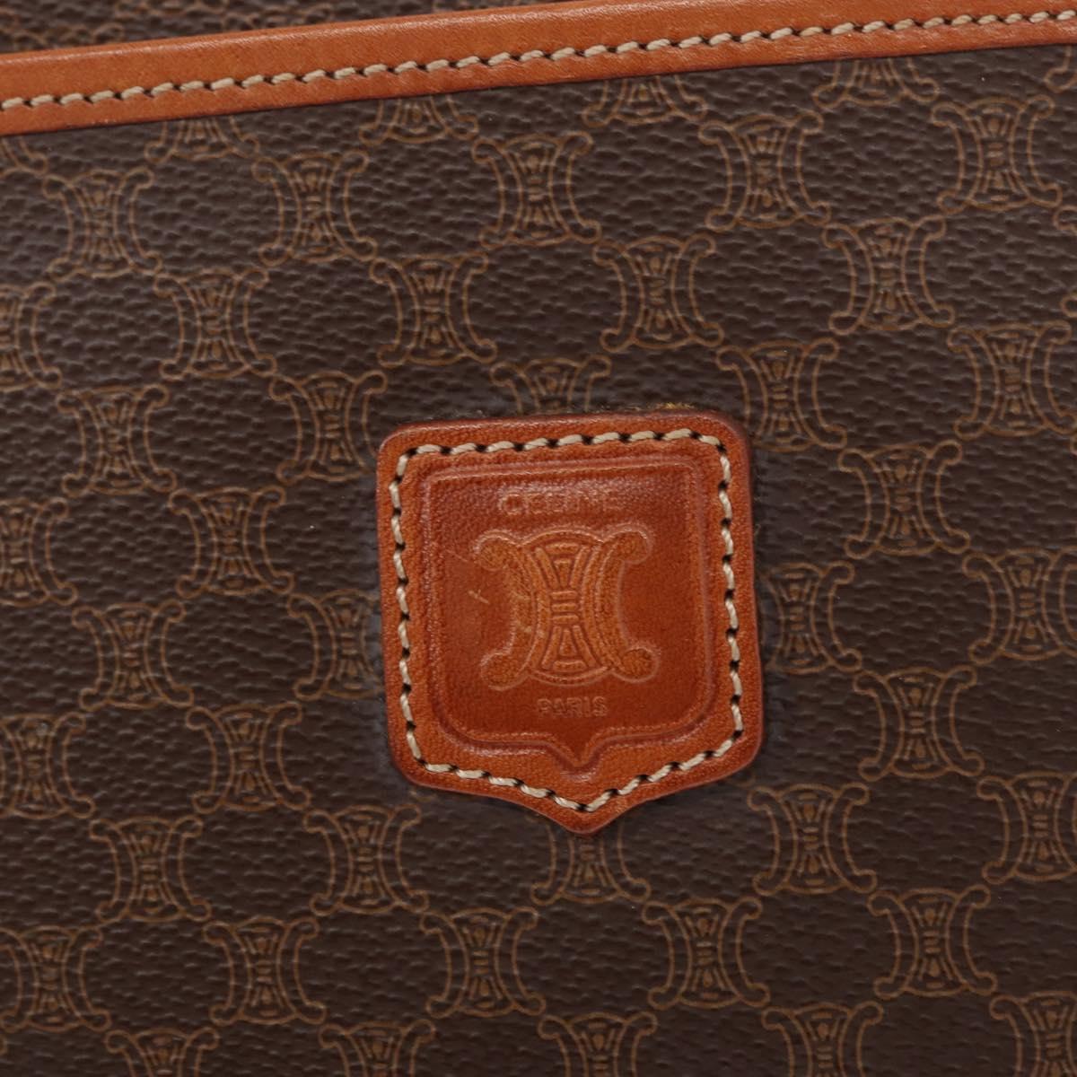 CELINE Macadam Canvas Clutch Bag PVC Leather Brown Gold Auth 152035