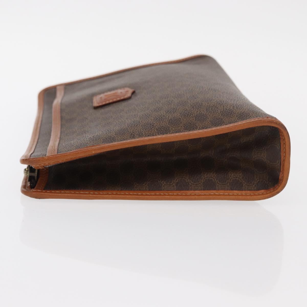 CELINE Macadam Canvas Clutch Bag PVC Leather Brown Gold Auth 152035