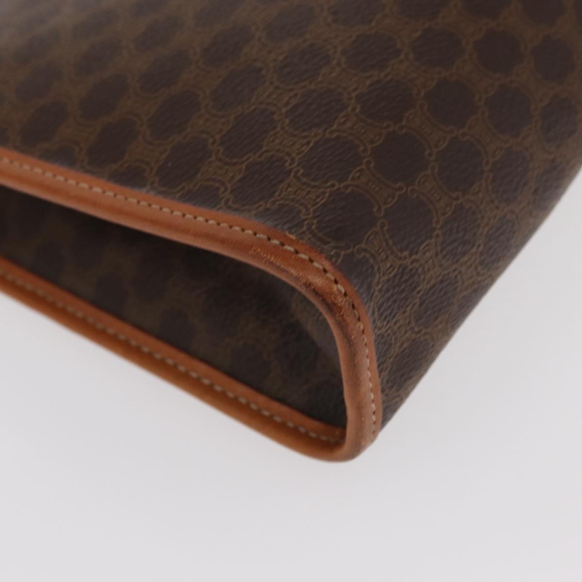 CELINE Macadam Canvas Clutch Bag PVC Leather Brown Gold Auth 152035