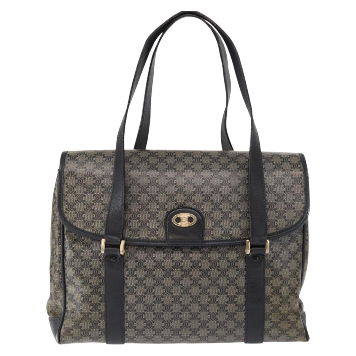 CELINE Macadam Canvas Shoulder Bag PVC Black Gold Auth 152036