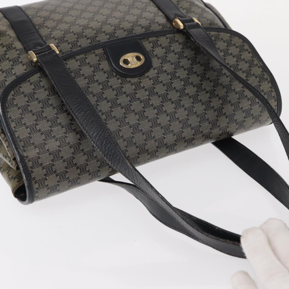 CELINE Macadam Canvas Shoulder Bag PVC Black Gold Auth 152036