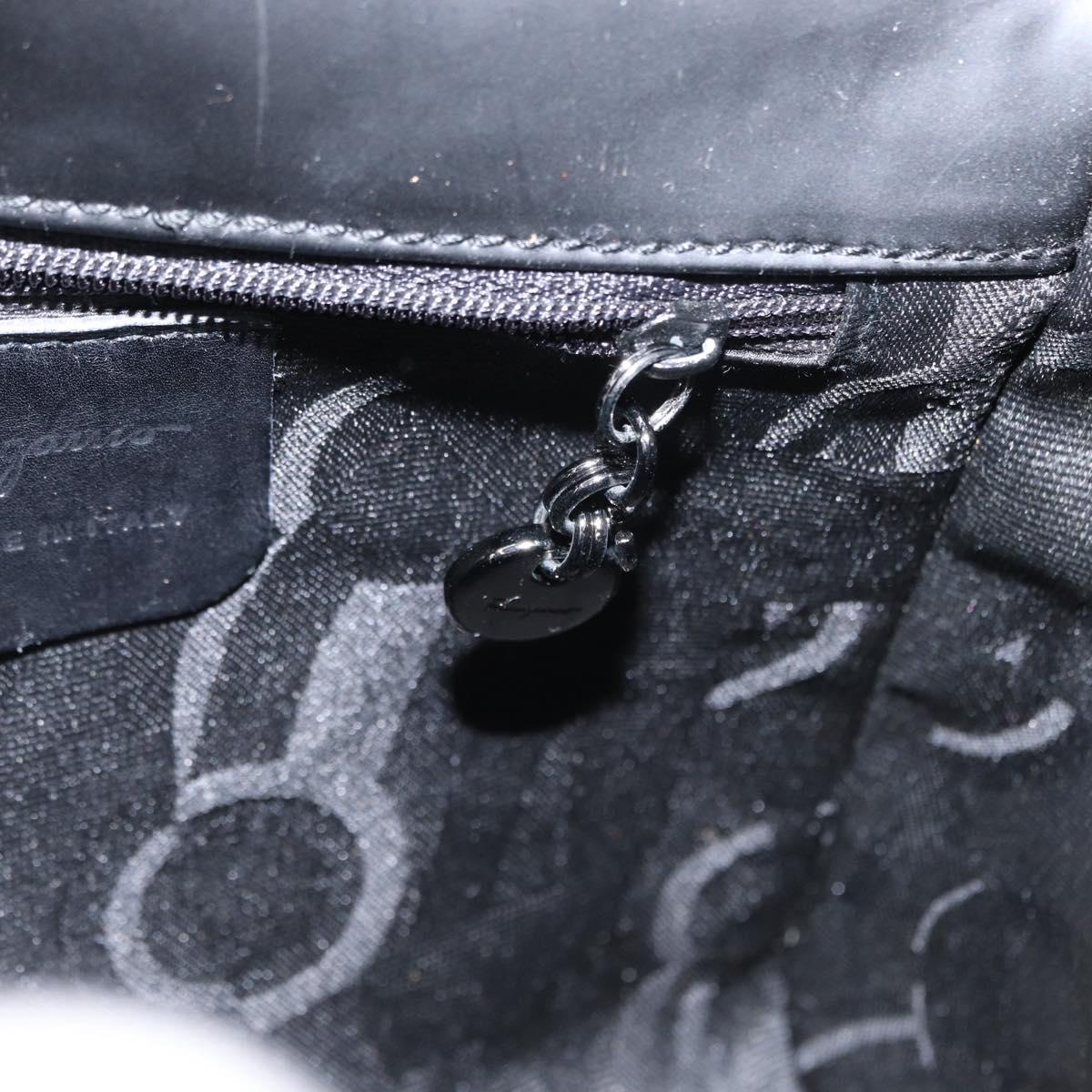 Salvatore Ferragamo Shoulder Bag Patent leather Black Silver Auth 152037