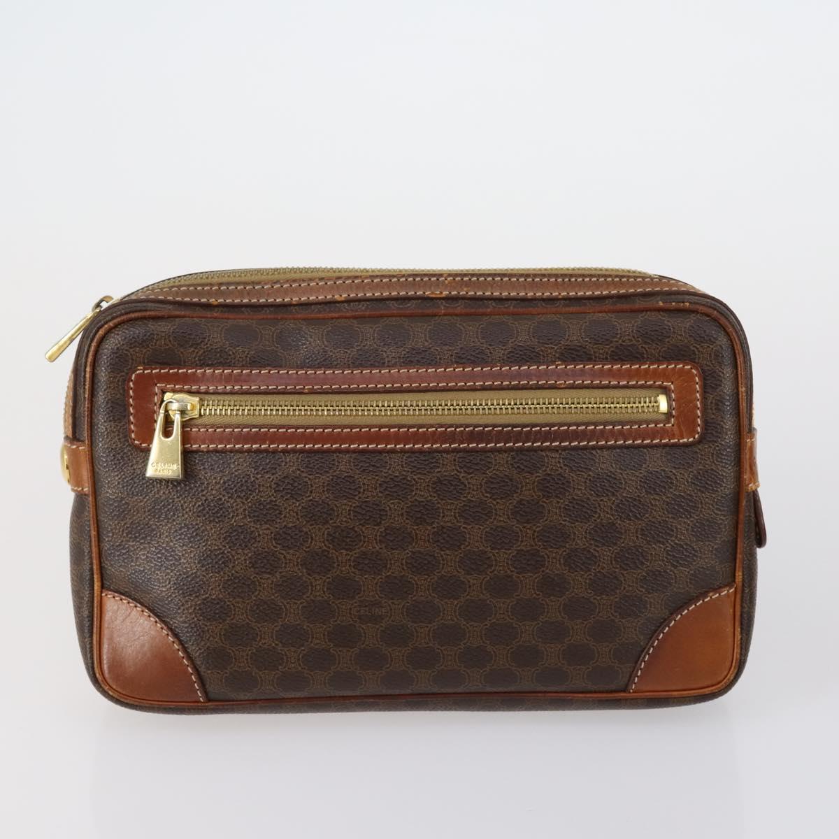 CELINE Macadam Canvas Clutch Bag PVC Leather 3 Set Brown Auth 152038