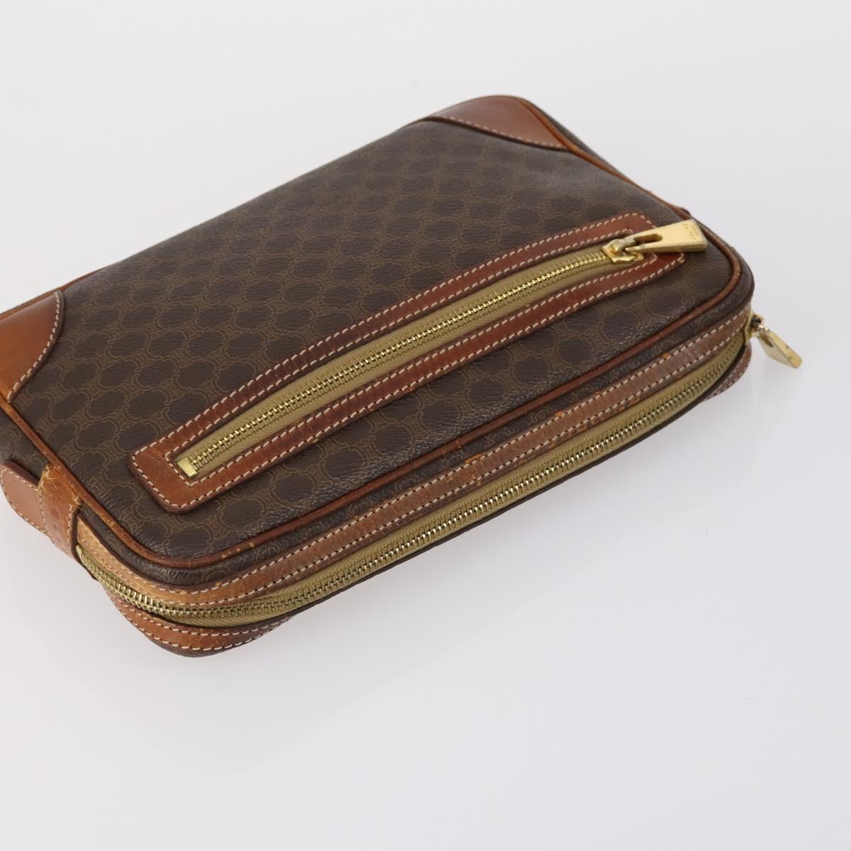 CELINE Macadam Canvas Clutch Bag PVC Leather 3 Set Brown Auth 152038