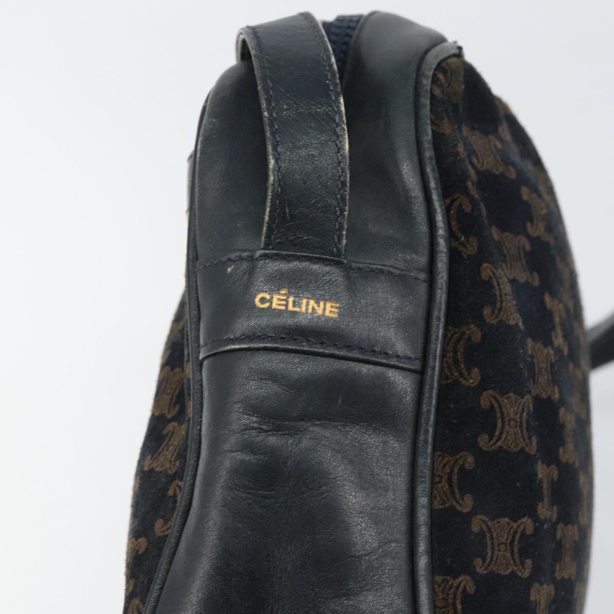 CELINE Macadam Canvas Shoulder Bag Black Gold Auth 152042