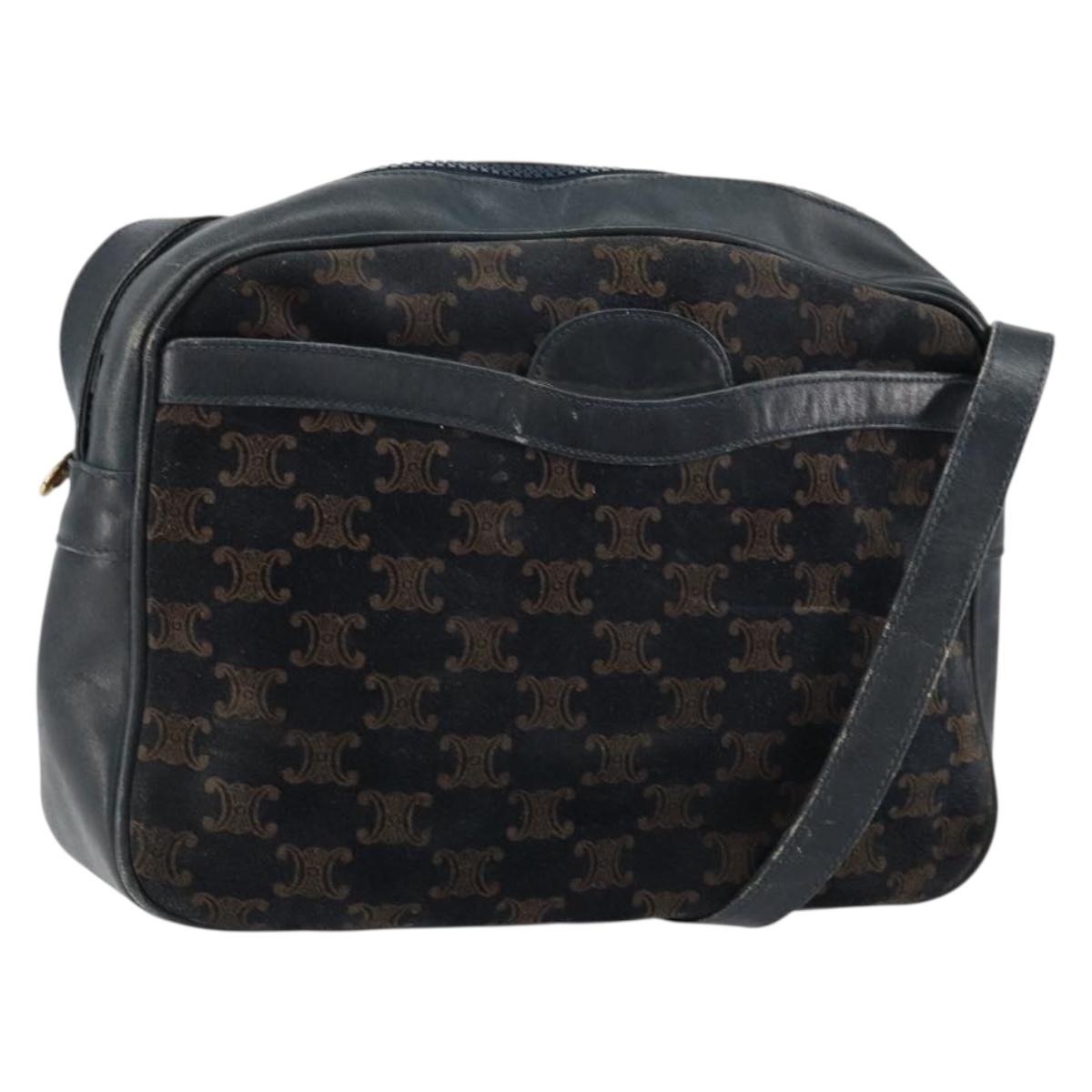 CELINE Macadam Canvas Shoulder Bag Black Gold Auth 152042