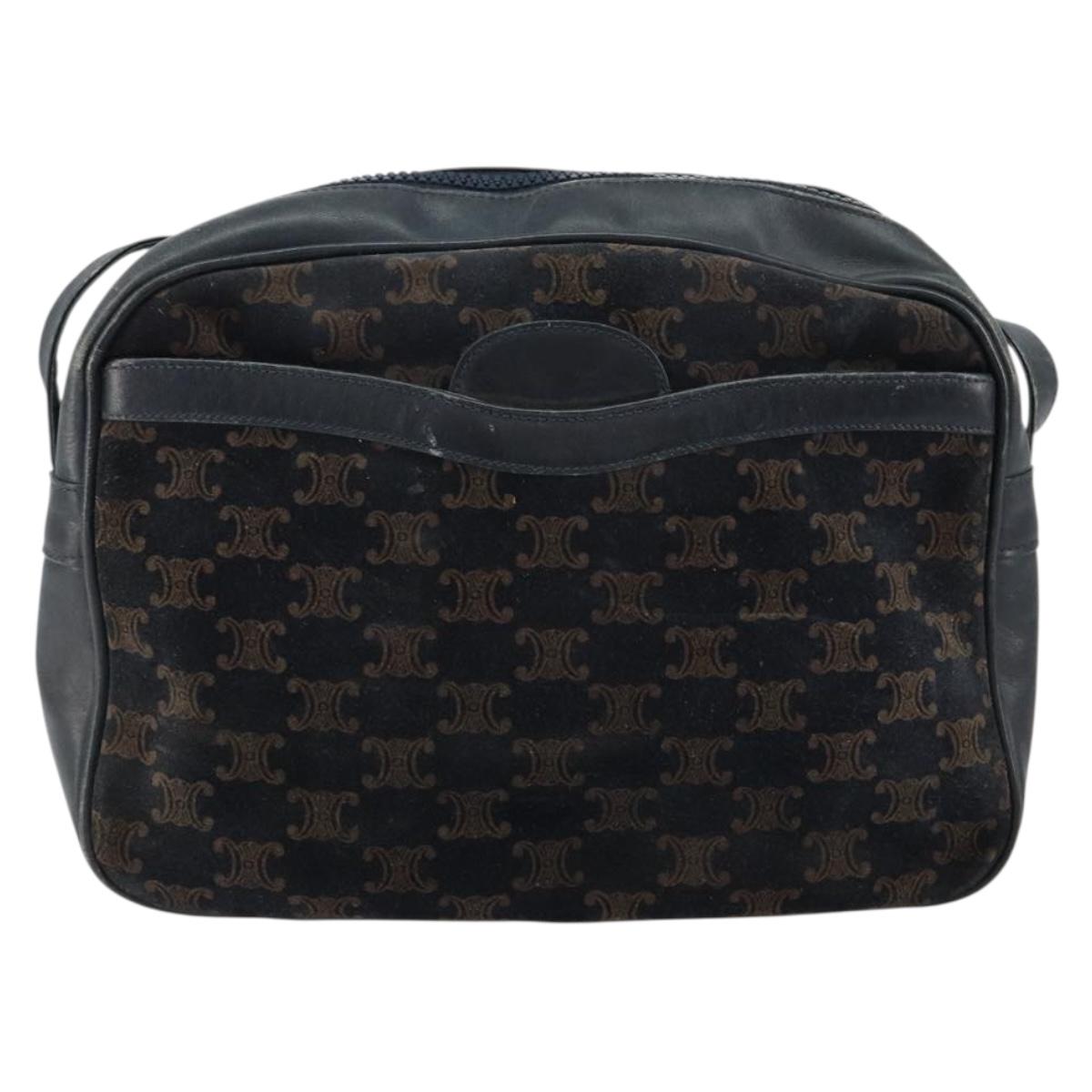 CELINE Macadam Canvas Shoulder Bag Black Gold Auth 152042