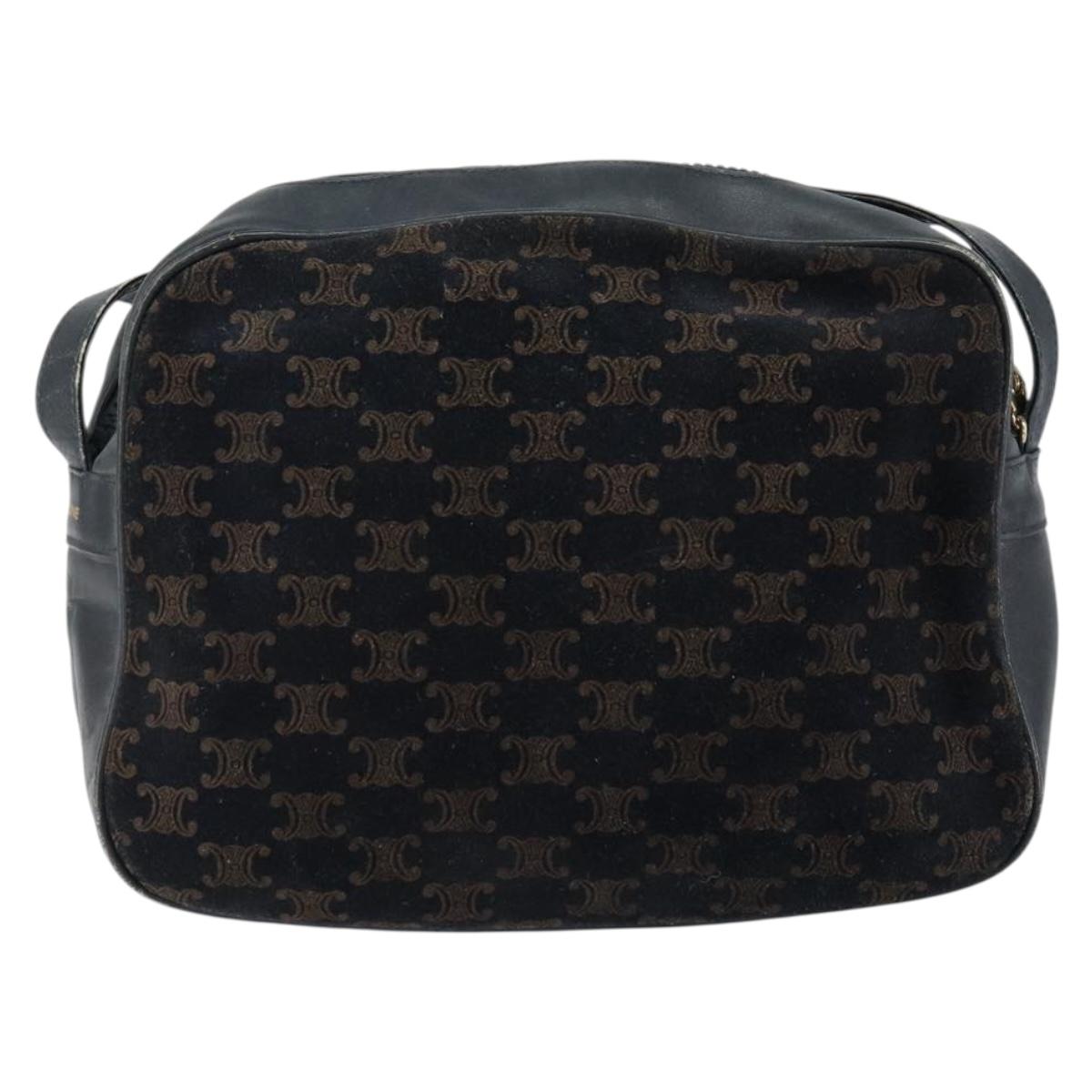 CELINE Macadam Canvas Shoulder Bag Black Gold Auth 152042