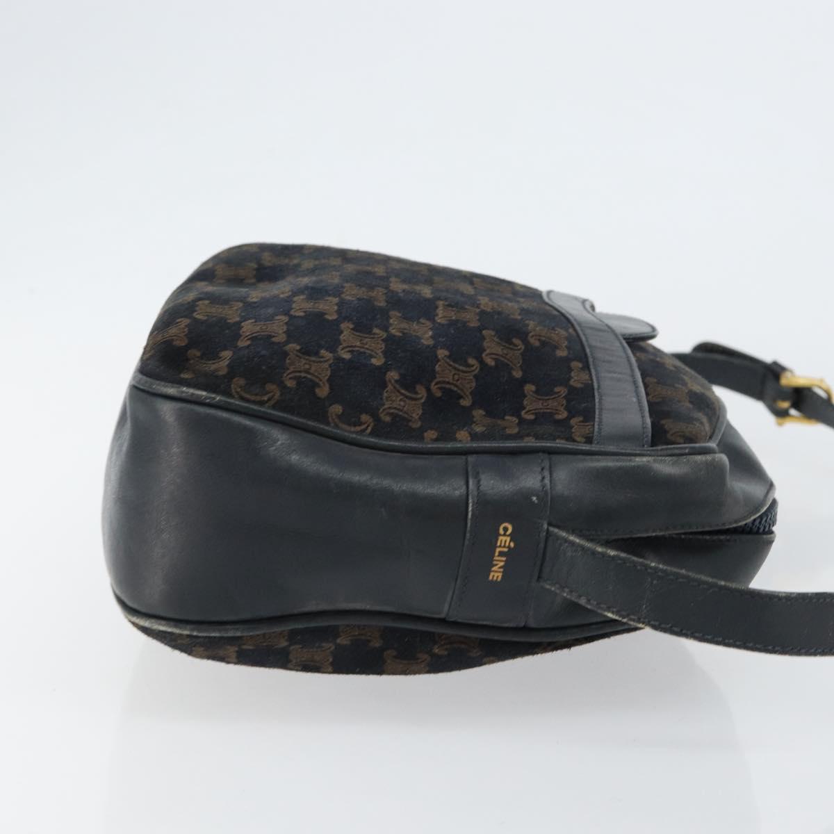 CELINE Macadam Canvas Shoulder Bag Black Gold Auth 152042