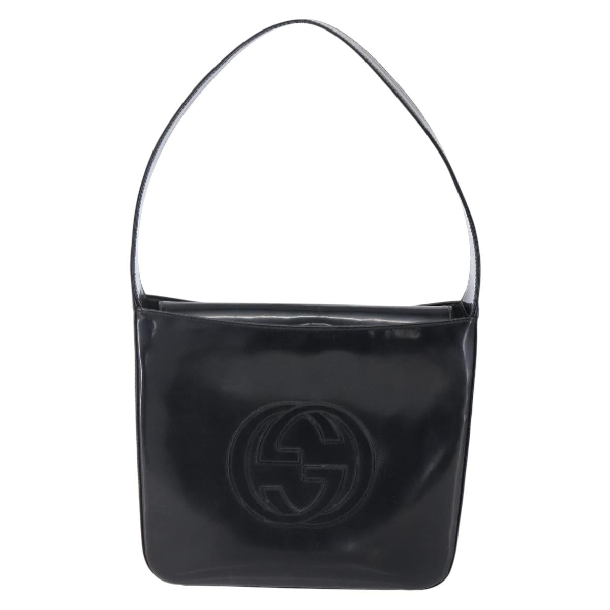 GUCCI Shoulder Bag Enamel Black 000 1013 0506 Auth 152045