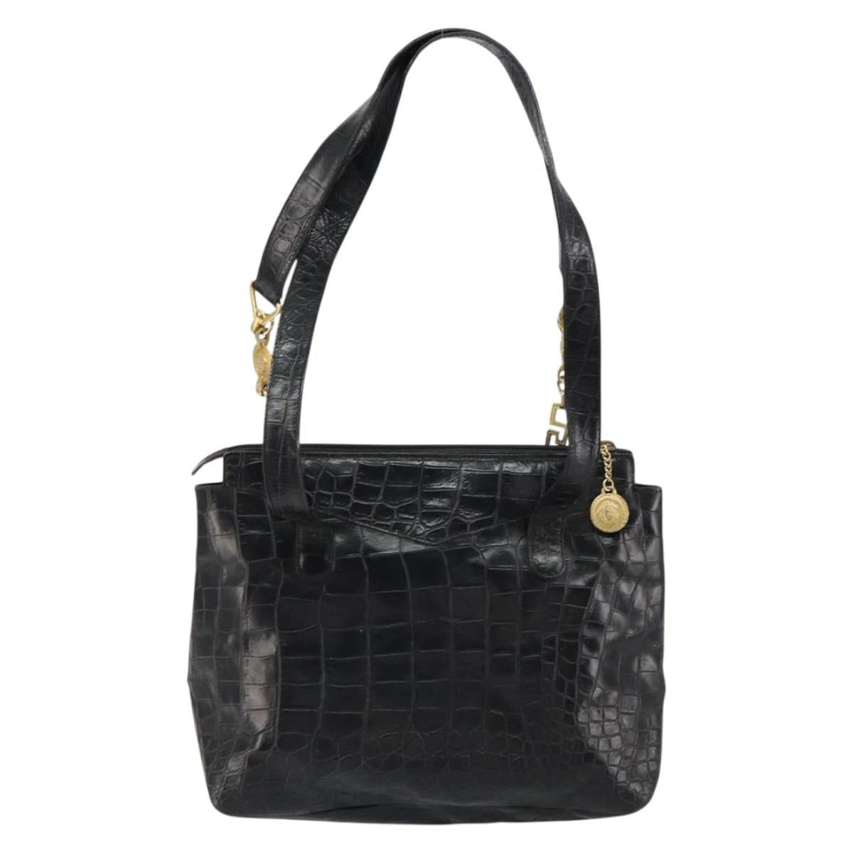 Gianni Versace Tote Bag Leather Black Gold Auth 152047