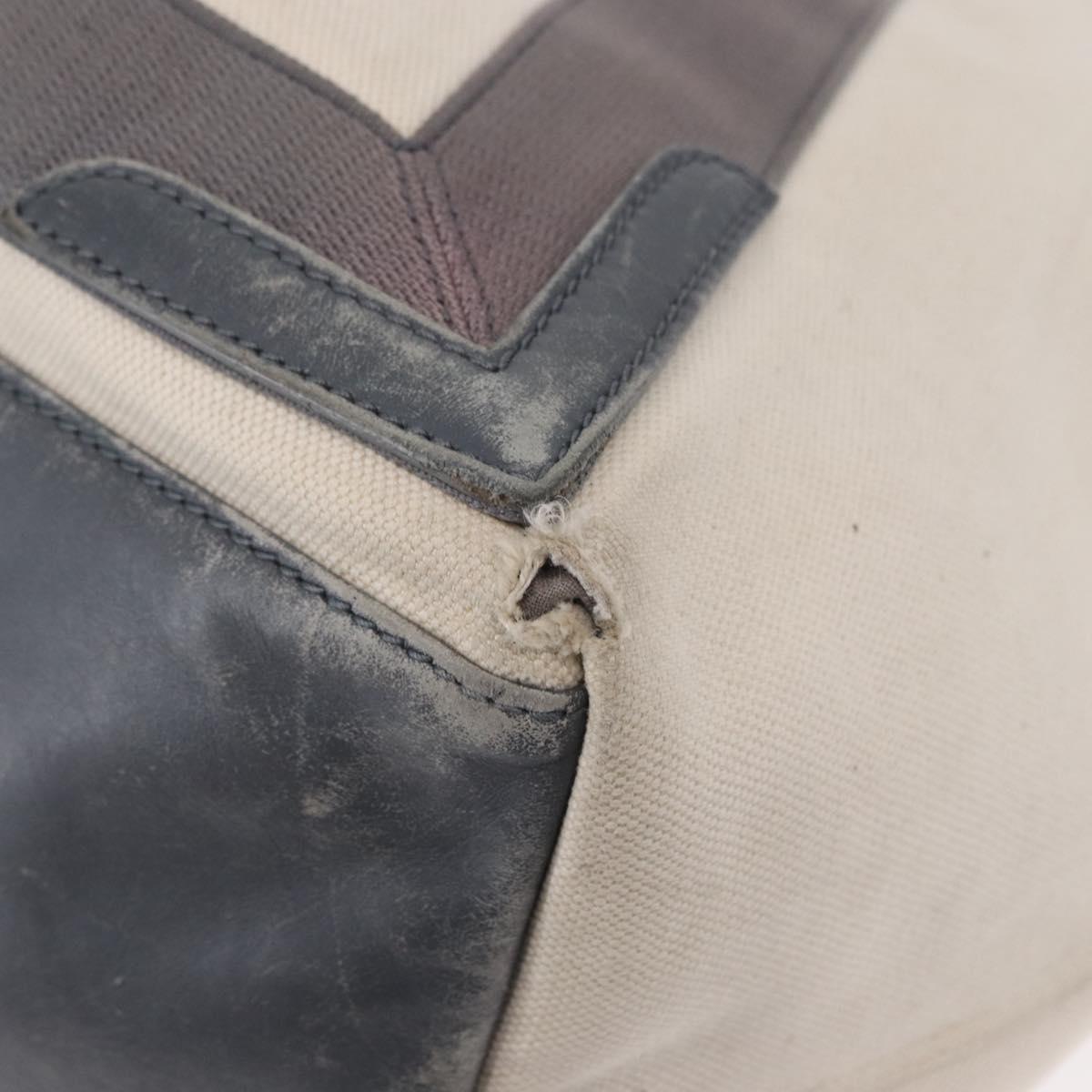 BALENCIAGA Navy Cabas M Hand Bag Canvas Leather White Silver 339936 Auth 152050