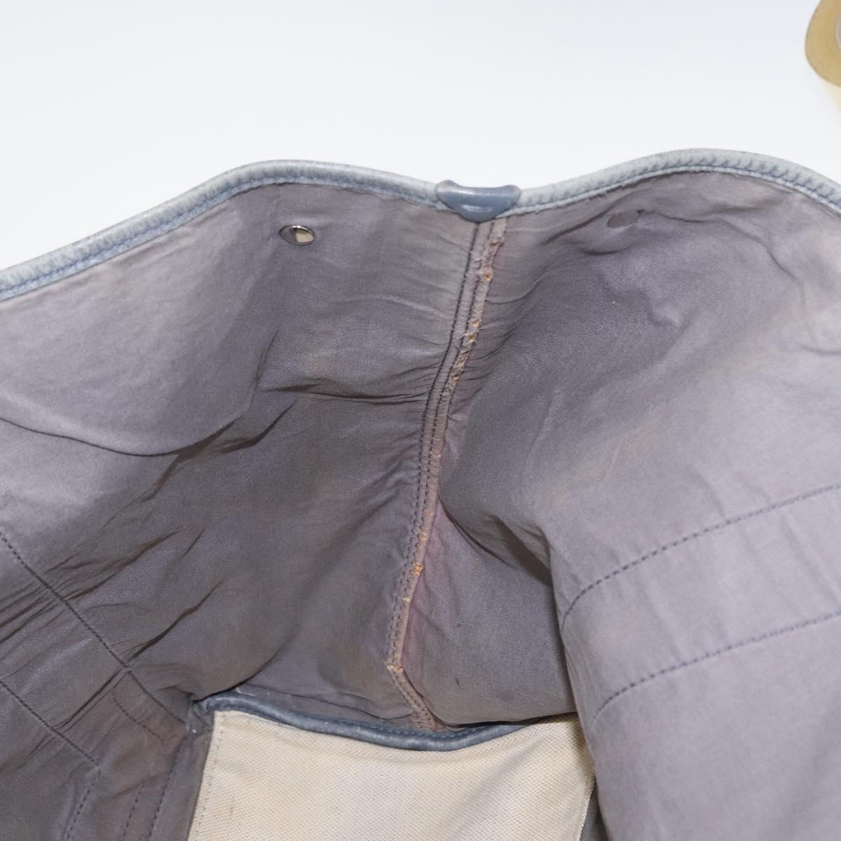 BALENCIAGA Navy Cabas M Hand Bag Canvas Leather White Silver 339936 Auth 152050