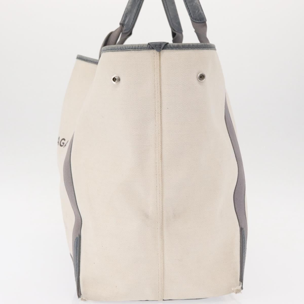 BALENCIAGA Navy Cabas M Hand Bag Canvas Leather White Silver 339936 Auth 152050