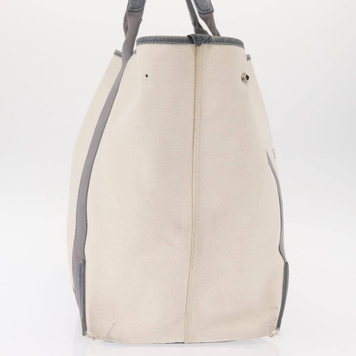 BALENCIAGA Navy Cabas M Hand Bag Canvas Leather White Silver 339936 Auth 152050