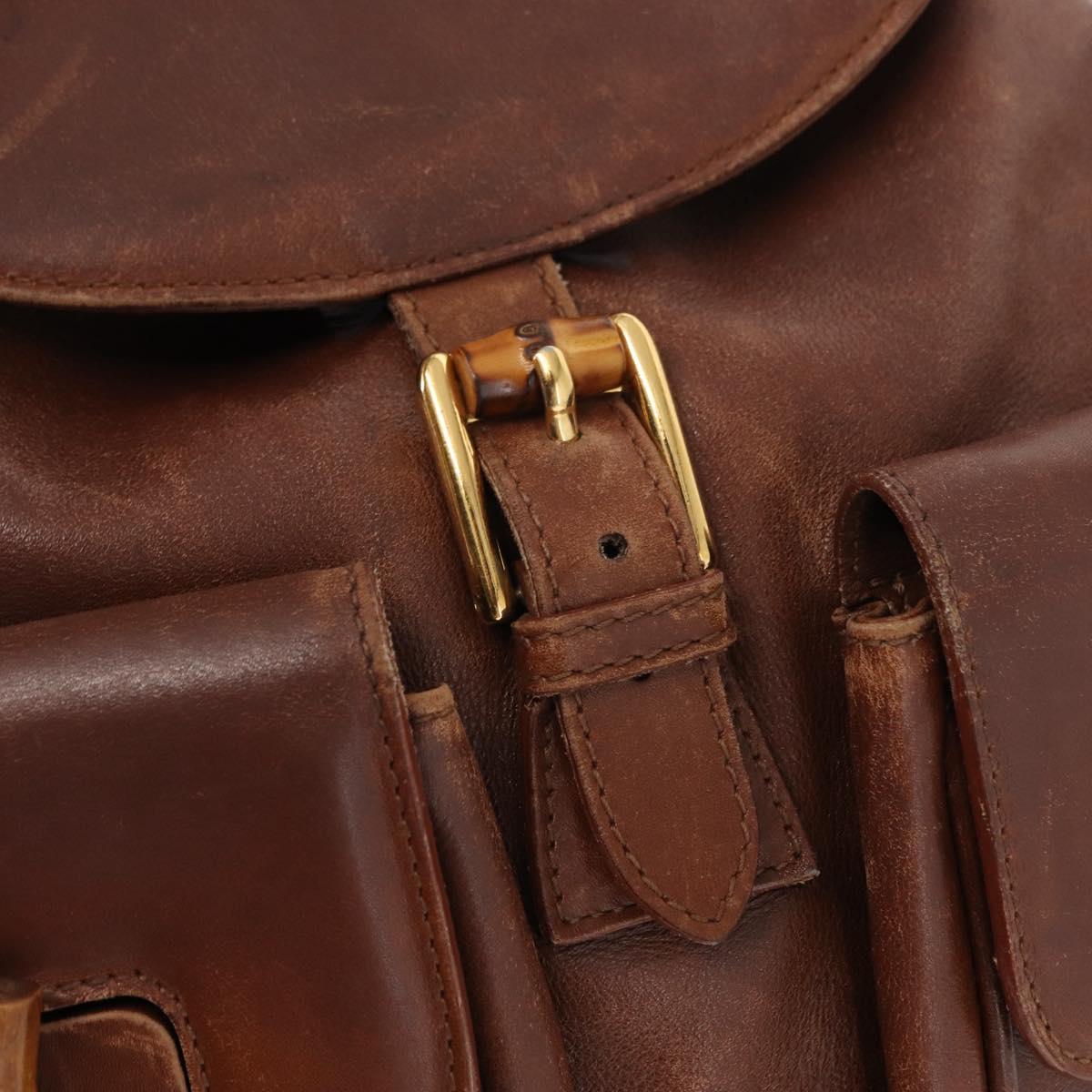 GUCCI Bamboo Backpack Leather Brown Gold 003 2058 0016 Auth 152053