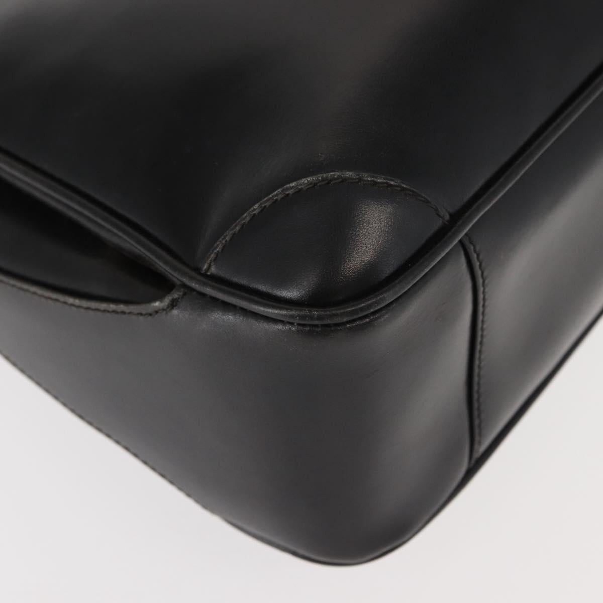 GUCCI Shoulder Bag Leather Black Gold Auth 152055