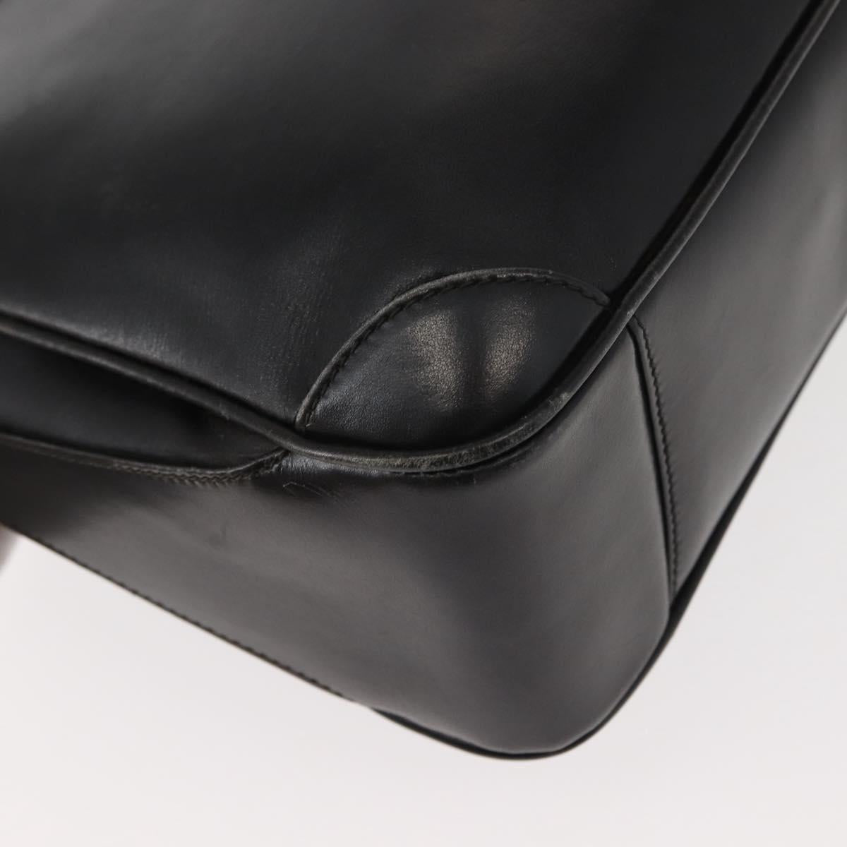 GUCCI Shoulder Bag Leather Black Gold Auth 152055