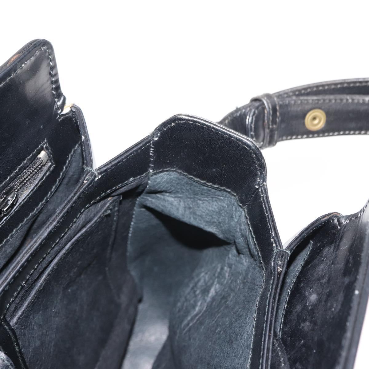 GUCCI Shoulder Bag Leather Black Gold Auth 152055