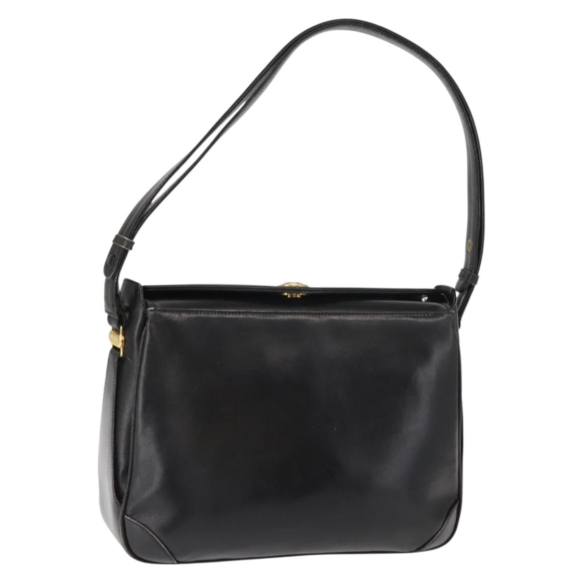 GUCCI Shoulder Bag Leather Black Gold Auth 152055