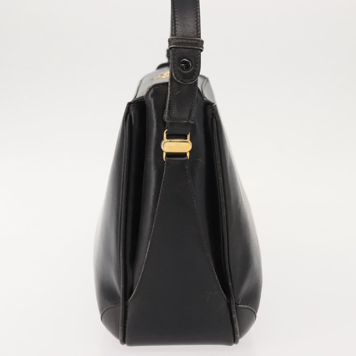 GUCCI Shoulder Bag Leather Black Gold Auth 152055