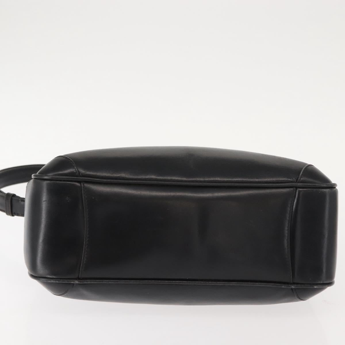 GUCCI Shoulder Bag Leather Black Gold Auth 152055